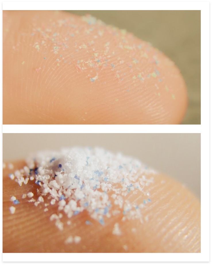 photo of microplastic on fingertips