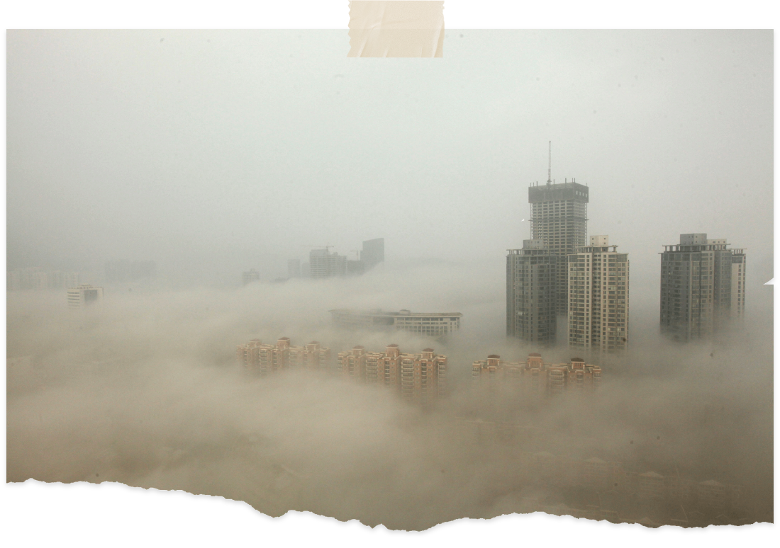 topview of a city covered in smog